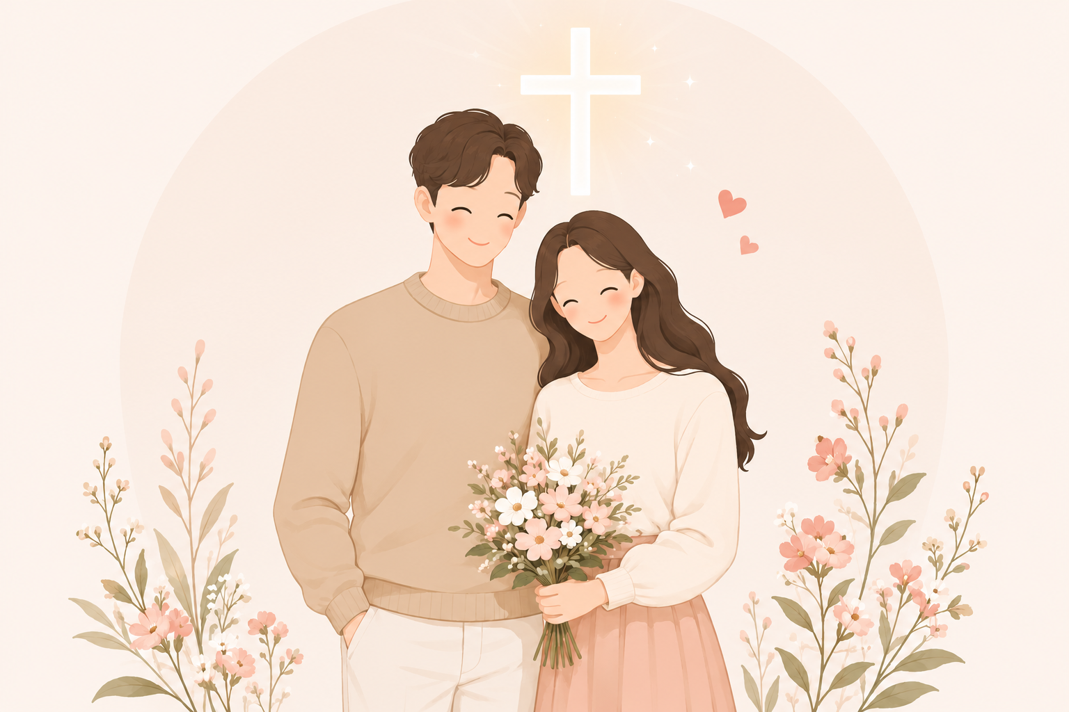 따뜻한 분위기의 커플 일러스트